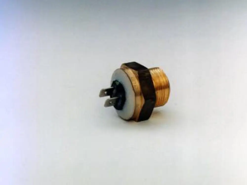 Sicherheitstemperaturregler von Remeha, metallisch mit zwei Anschlusspins auf der Vorderseite, montagefertig für Temperaturregelungsanwendungen.